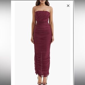HOUSE OF CB Gradient Color Strapless Ruched Mesh Gown